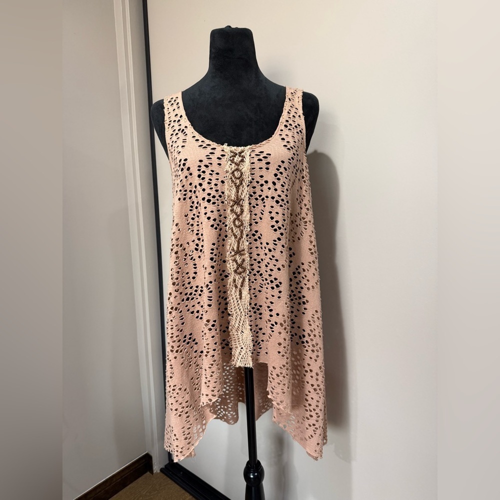 Free People Beige Lace Tunic Tank Top – Boho Festival Style